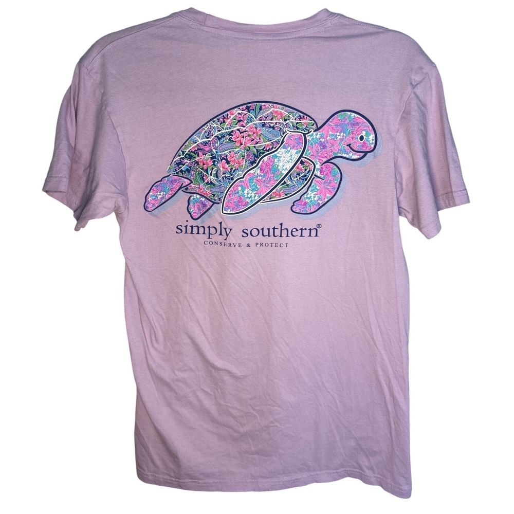 Simply Southern Women Lavender Purple Sea Turtle Floral Graphic T-Shirt Small